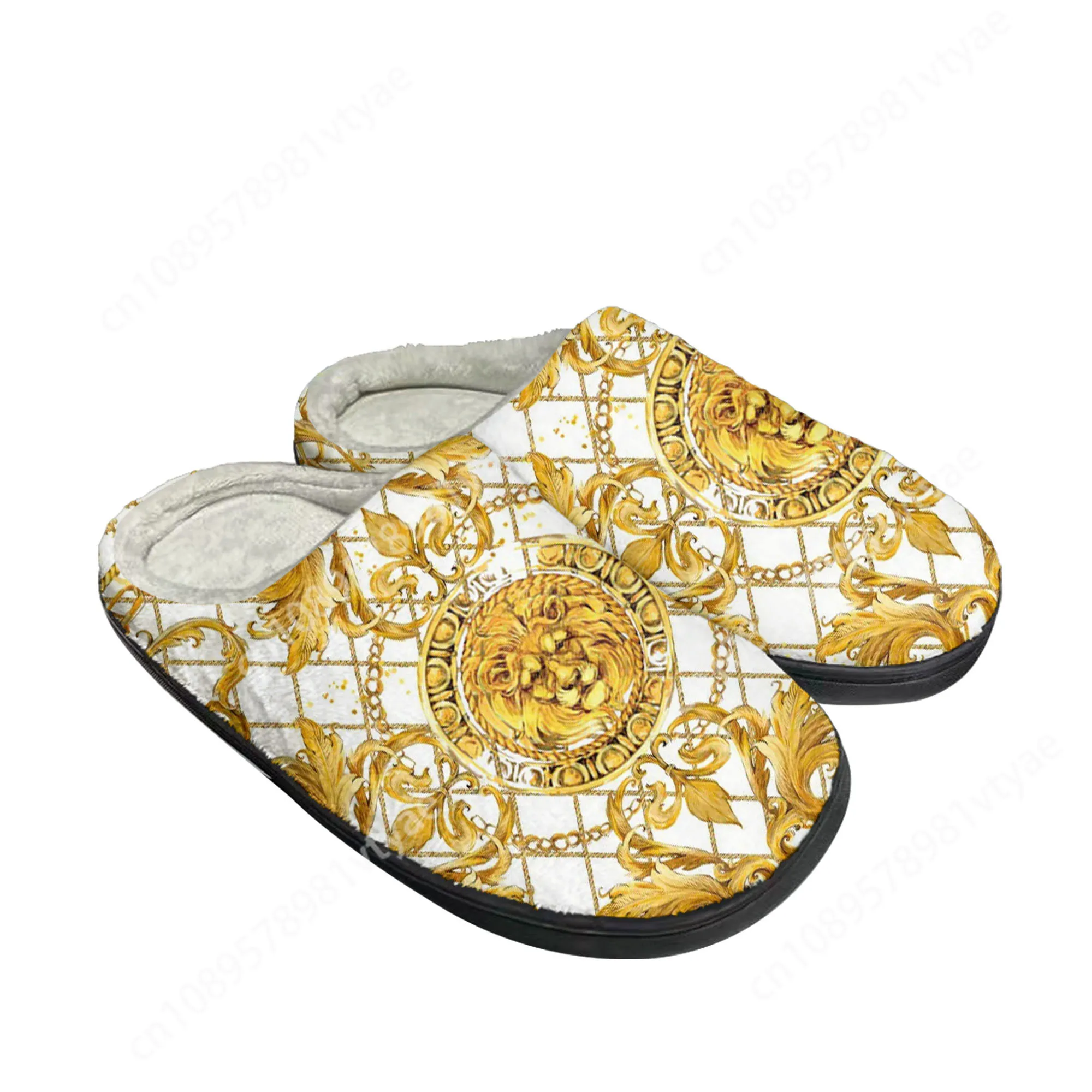 Luxury Golden Floral Prints Home Cotton Slippers Mens Womens Plush Bedroom Casual Keep Warm Shoes Thermal Slipper Custom Shoe