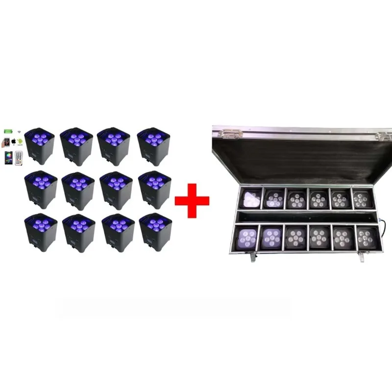 

Batch: 12pcs Products+ 1 Charging Flight case 6x12w Rgbwa Uv 6in1wedding Club Party Wifi Wireless DMX Led Battery Light