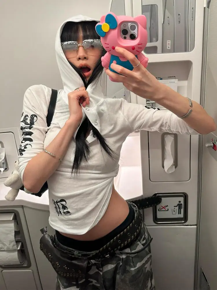 Yedinas, camisetas gráficas con capucha, camisetas góticas de manga larga de otoño, ropa de los años 2000, ropa de calle Y2k, ropa de mujer joven, camisetas estampadas