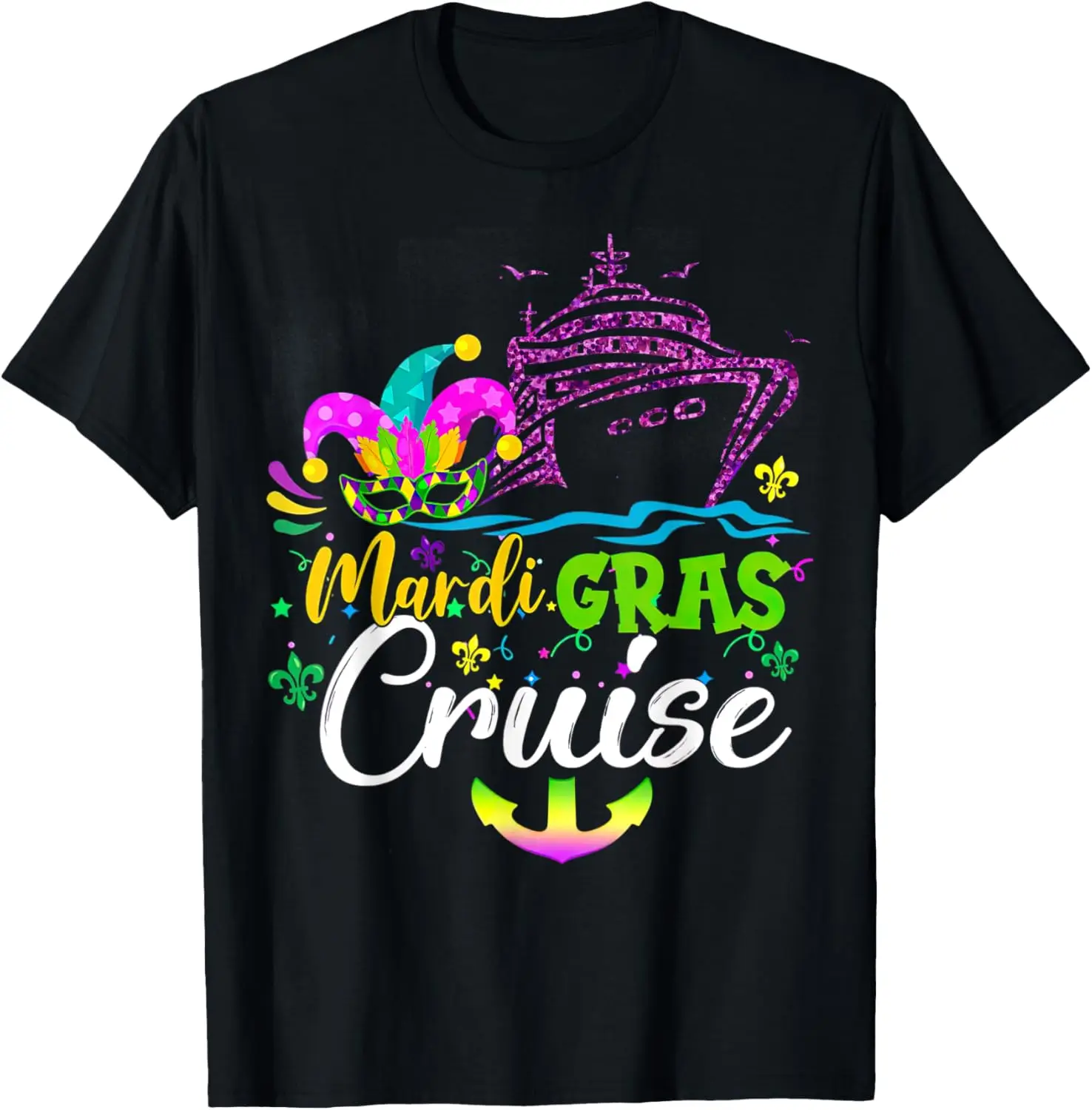 

Mardi Gras Cruise Ship Fun Graphic Tee Breathable Cotton Vacation T-Shirt for Men