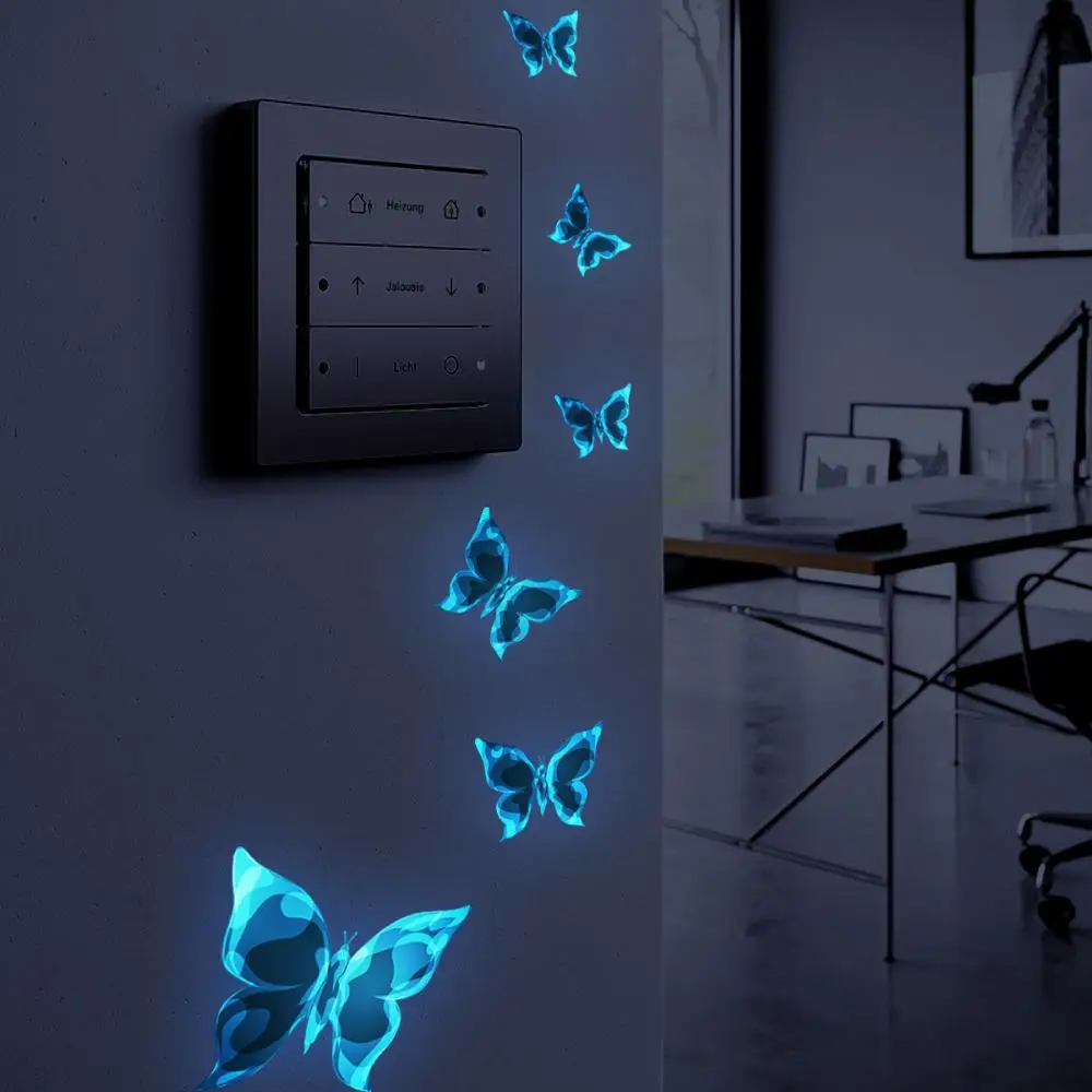 Azul luminoso pequeno borboleta interruptor adesivos quarto sala de estar interruptor adesivos decoração