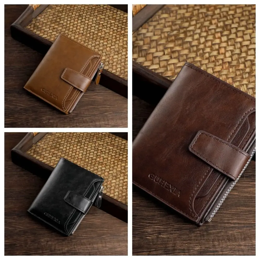 Monedero sencillo de PU para hombre, cartera plegable, bolso de mano de negocios de gran capacidad, monedero, tarjetero de identificación de marca, viaje