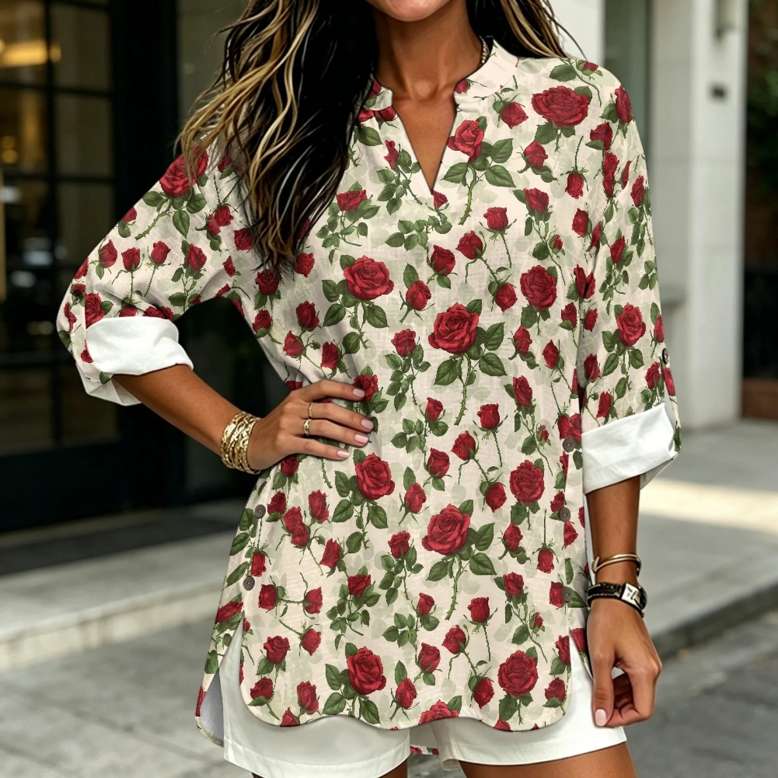 Linen Shirt Summer - Camisas tipo túnica PENSTROLL com mangas