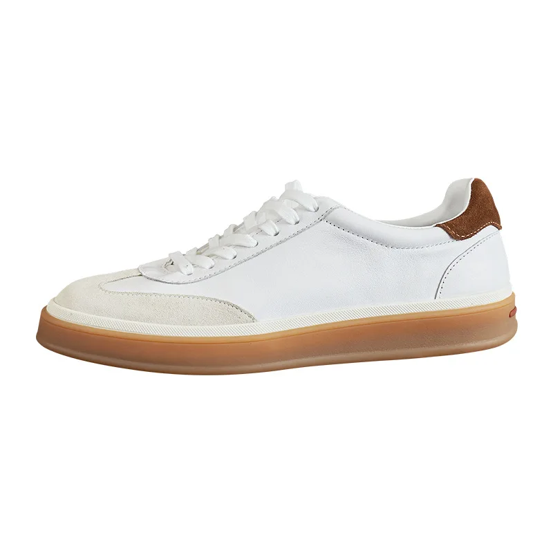 

Leather lace-up color matching flat white shoes versatile casual outdoor