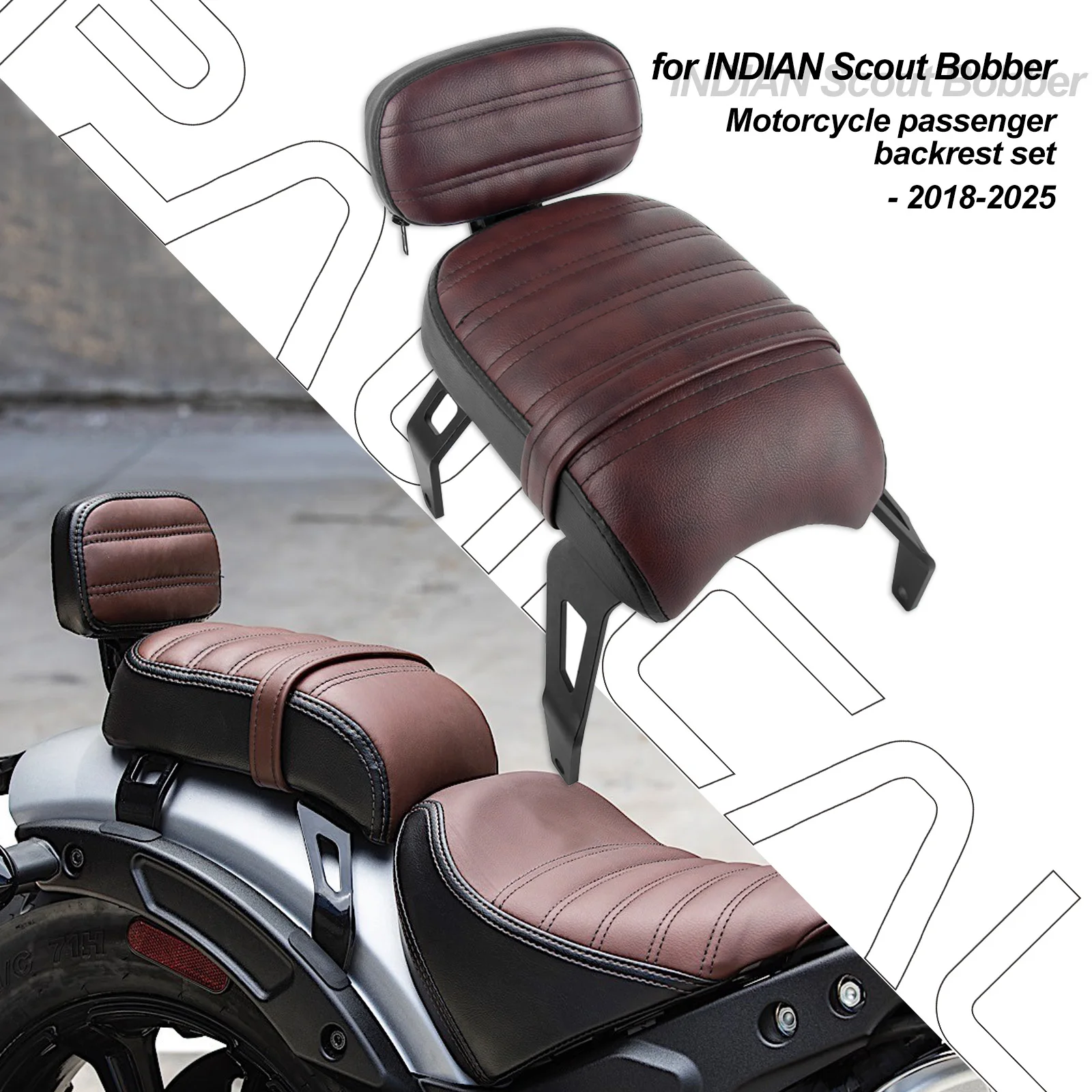 

PANICAL Motorcycle passenger backrest for INDIAN Scout Bobber 2018-2025 sissy bars Passenger Seat Rear Backrest Cushion Back Pad