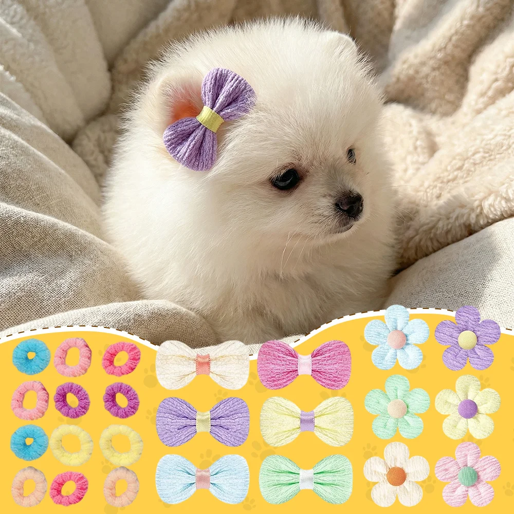 

124 PCS Dog Hair Bows with Bands Puppy Hair Bows Grooming Accessories Multicolor Small Pet Handmade Bowknot for Puppy Pet Girl Female Accessories, Sufficient Quantity for Repeated Use