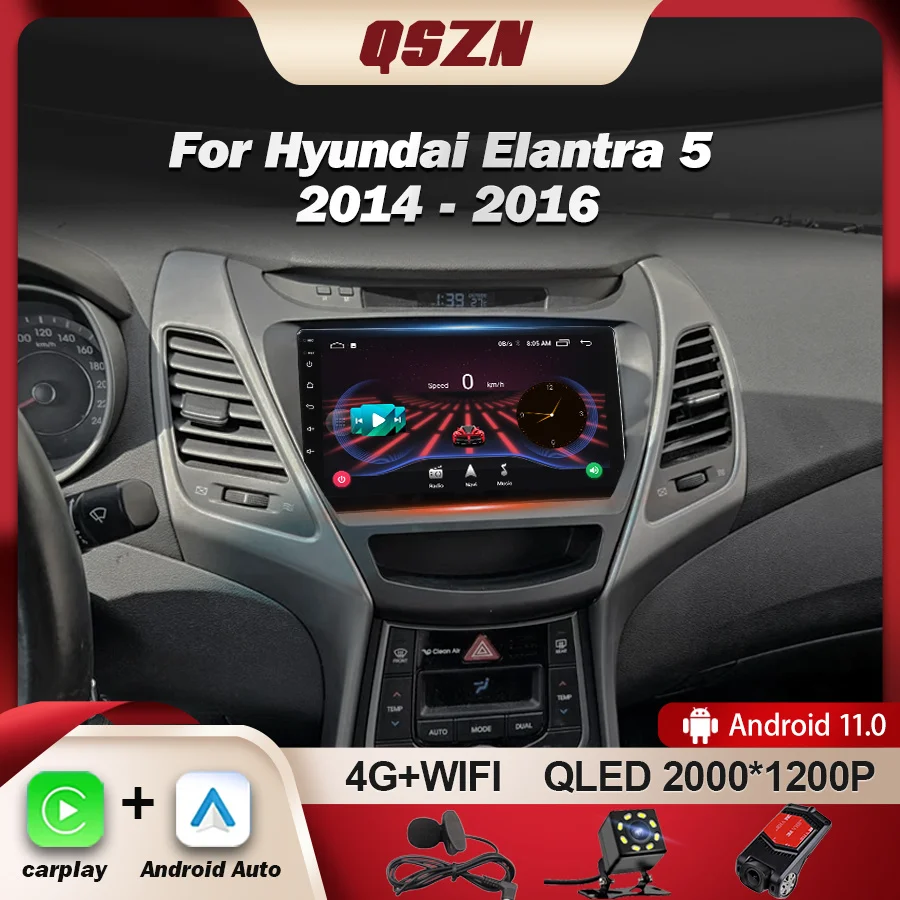 

QSZN для Hyundai Elantra 5 JK GD MD UD 2014 -2016 LHD Автомагнитола мультимедийный видеоплеер GPS Carplay Android 12 Авторадио 2K QLED