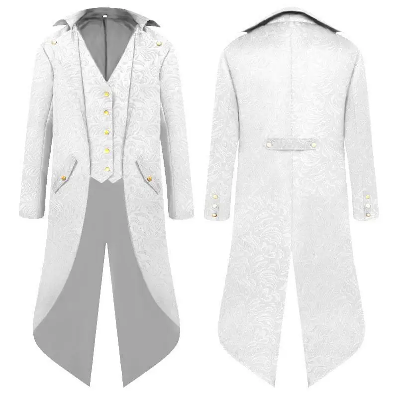 Anman New Vintage Medieval loween Men's Long St Punk Tailcoat Par Banquet Faionable Leather PU Wedding omsmen