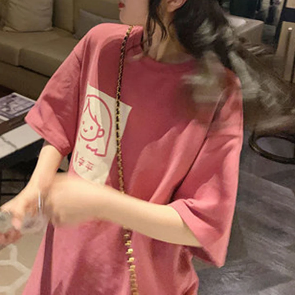 

Loose Fit T Shirt Pink Printed Tee Holiday Fashion Vacation Daily Use Polyester Fabric Regular Clothing Length