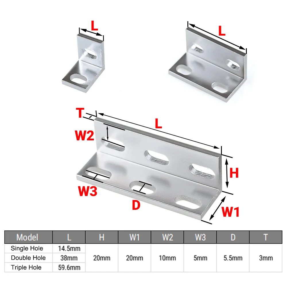 4Pcs Single Double Triple Universal L Type Support Brackets Fitting Angle Aluminum Connector for Aluminium Profile