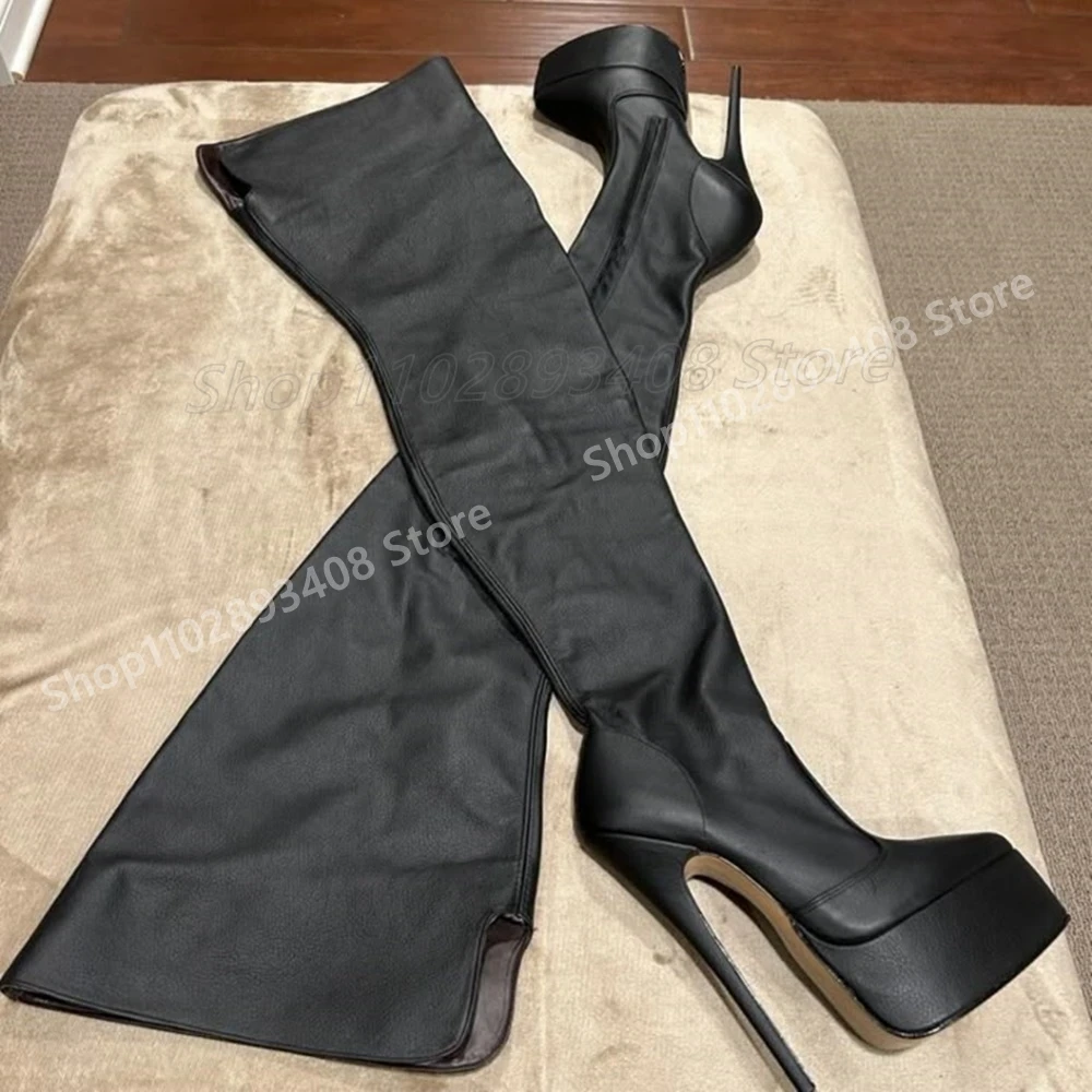 

Black Sexy Platform Ocer the Knee Boots Pointy Matte Leather Side Zipper Stiletto High Heel Fashion 2025 Women Shoes Para Mujere