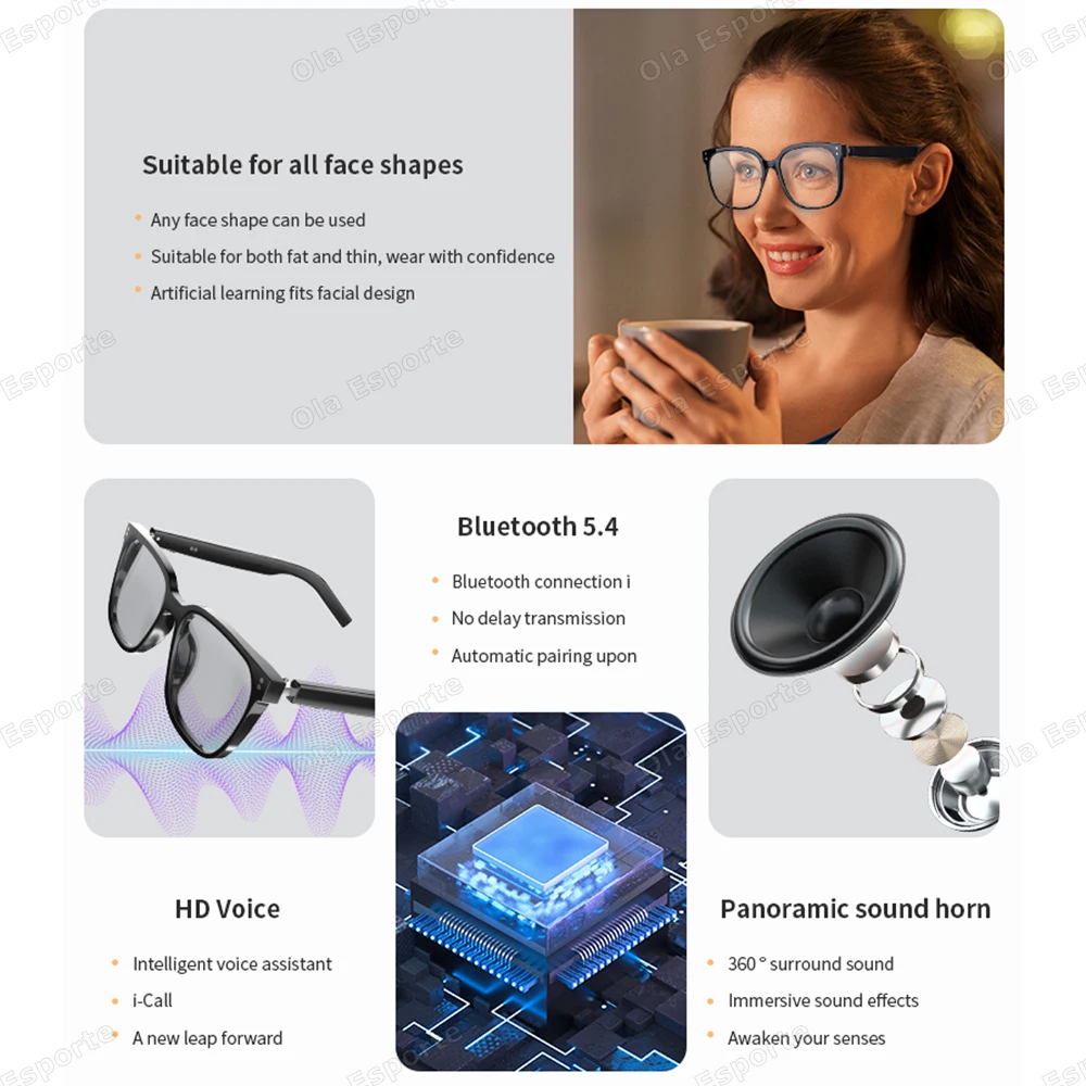 Newest AI Audio Smart Glasses 2025 Wireless Bluetooth Glasses For Anti-blue Light AI Voice Assistant Music Navigation Sunglasses