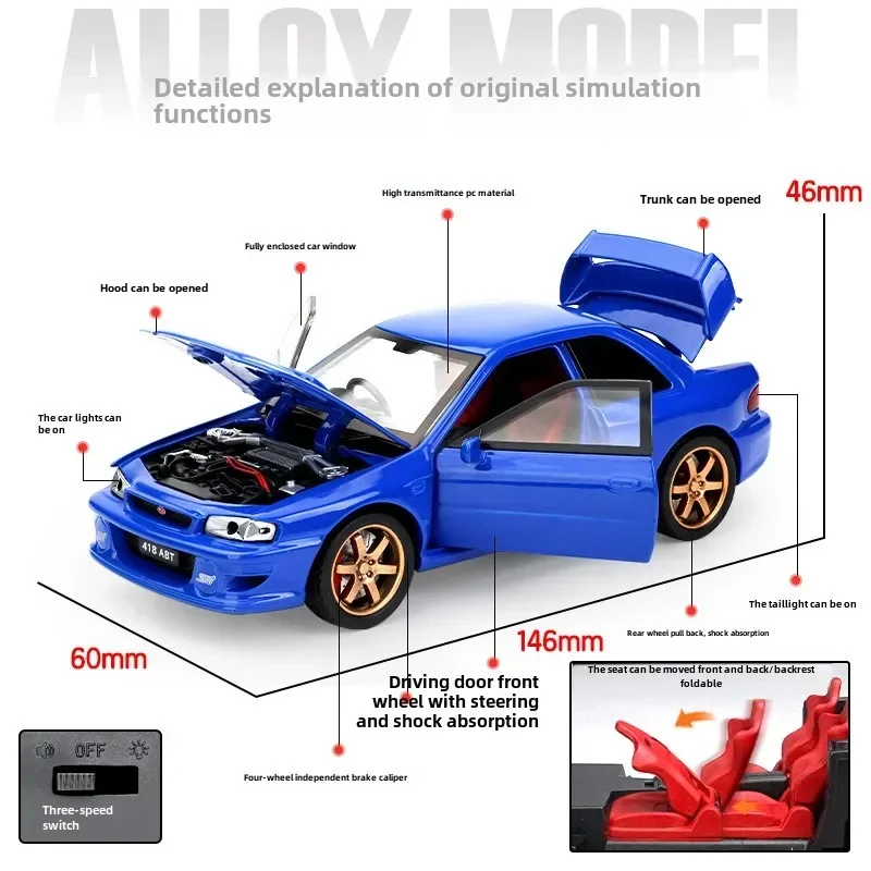 STI Impreza Legierung Sportwagen Modell Simulation 1:32 Subaru Sound und Licht zurückziehen Kinderspielzeug Fahrzeug Geschenk Heimdekoration