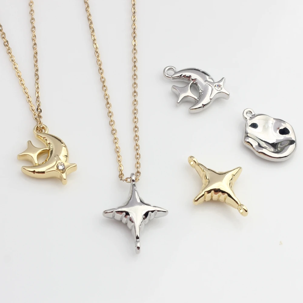 Zinc Alloy Charms Handmade Point Drill Star Moon Charms 10pcs/lot For DIY Charms Jewelry Making Bulk Wholesale Nickel Free