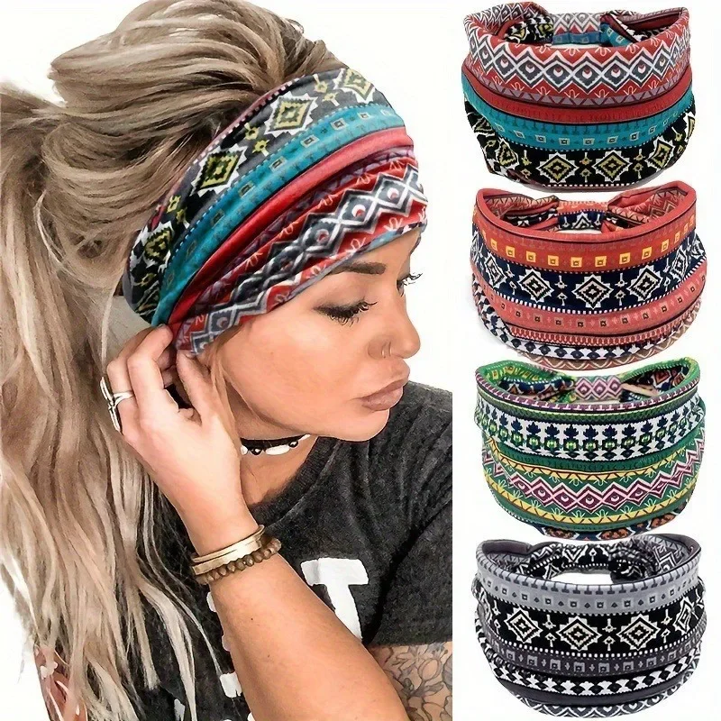 

Bohemian Headband Wide Elastic Yoga Hairband Ethnic Print Sweatband Headwear