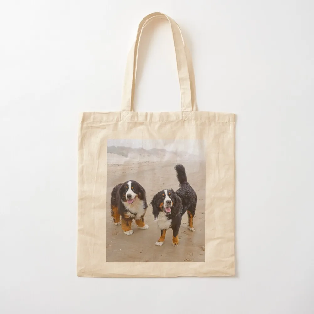 

Two Bernese Mountain Dogs on the beach Tote Bag custom tote bag shopper bags ecological bags Canvas Tote Bag