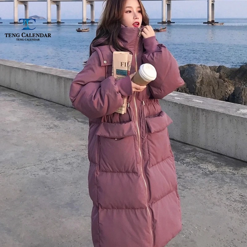 سترة شتوية طويلة من القطن، فوق الركبة، سترة خبز كورية سميكة فضفاضة الخصر للطلاب، طراز جديد 2025 للسيدات #5