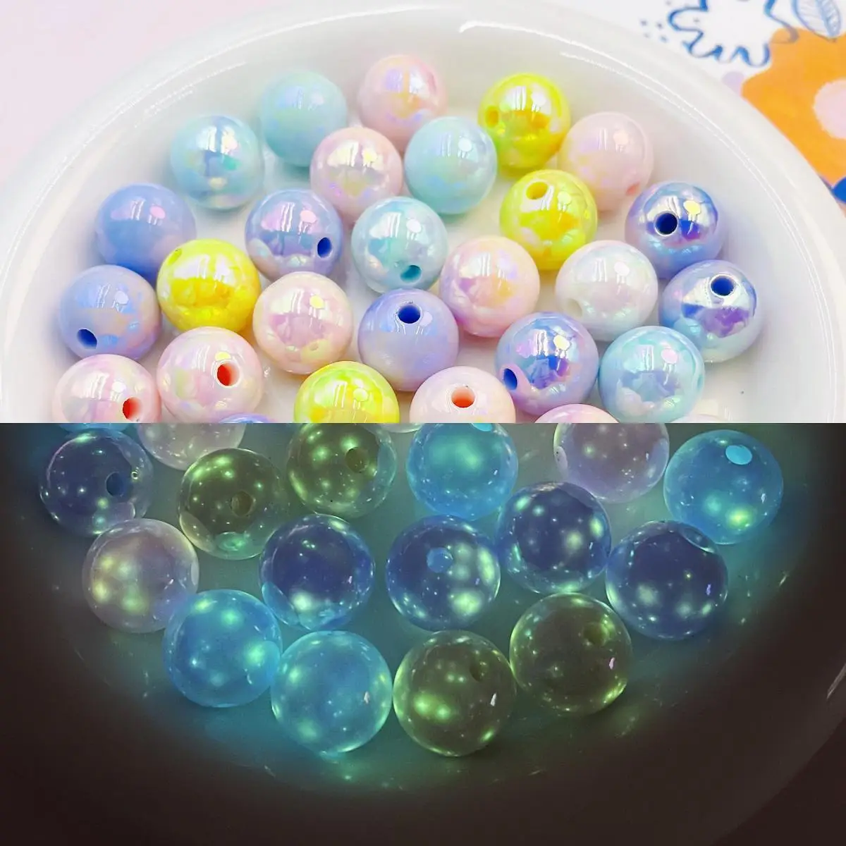 10pcs/lot DIY Jewelry Findings 16mm Cream Luminous Round Gumball Beads Ornament Accessories Material Earring Necklace Bracelet