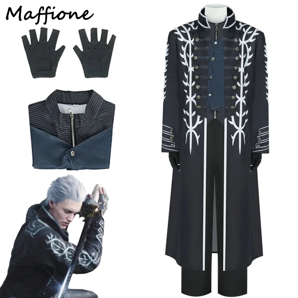 

DMC 5 Game Vergil Cosplay Classic Costume Men Disguise Roleplay Fantasia Outfits Uniform Gloves Male Halloween Party Suits