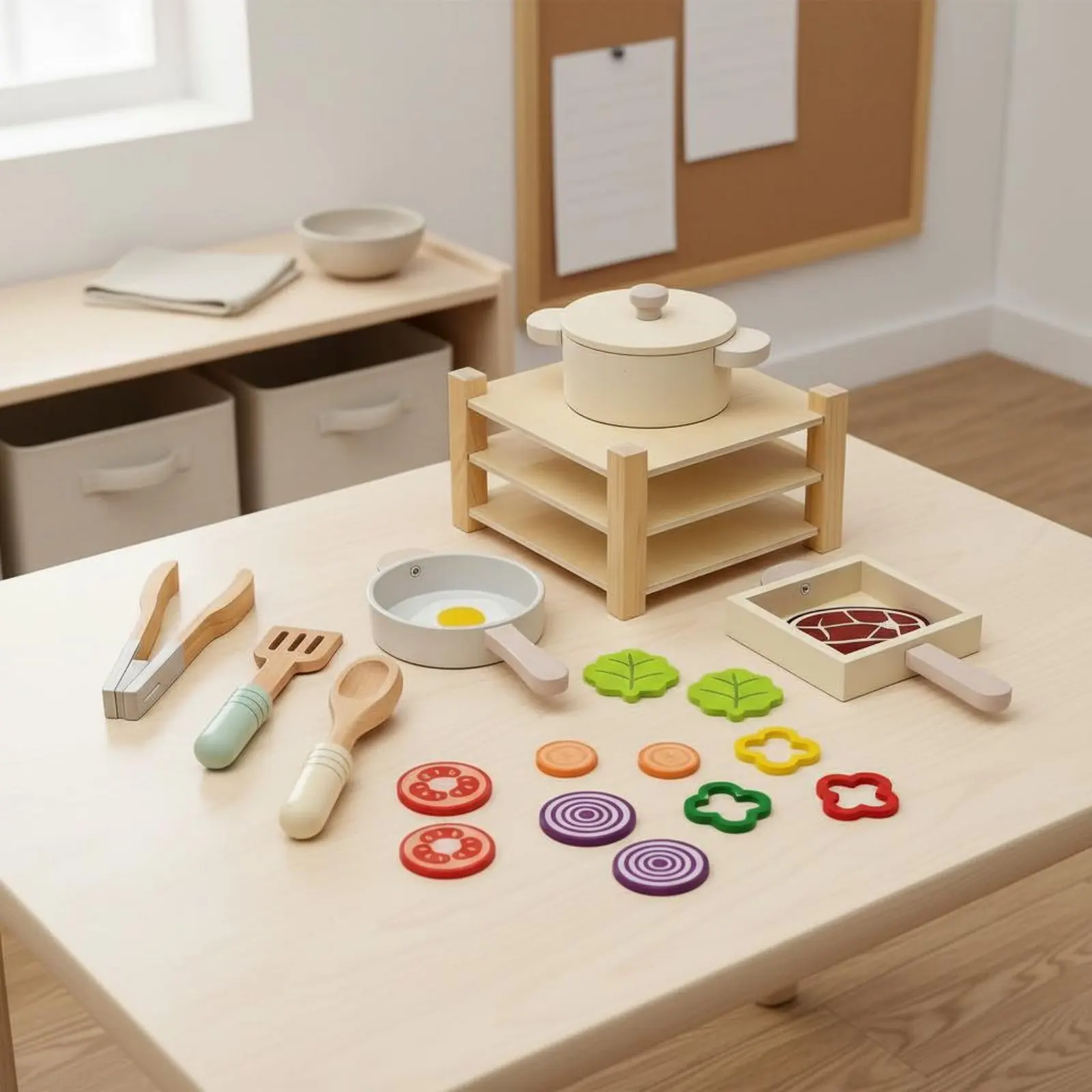 

Деревянный игровой кухонный набор: прочная деревянная конструкция, реалистичная имитация для дошкольников
