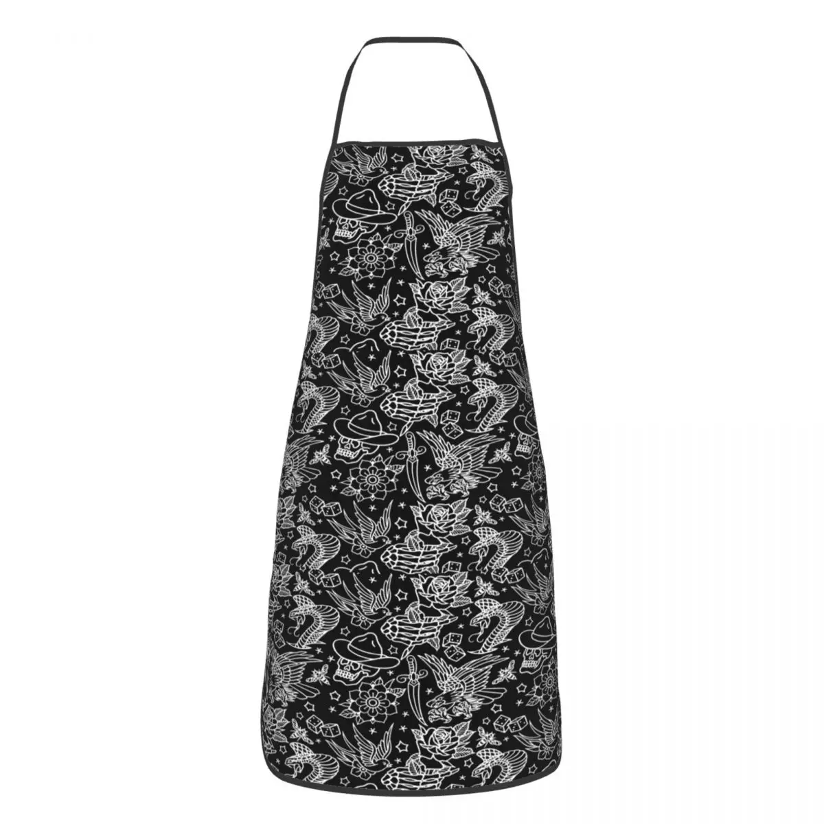 American Traditional Tattoo Flash Print Apron Chef Cooking Tablier Sleeveless Bib Kitchen Cleaning Pinafore for Women Men