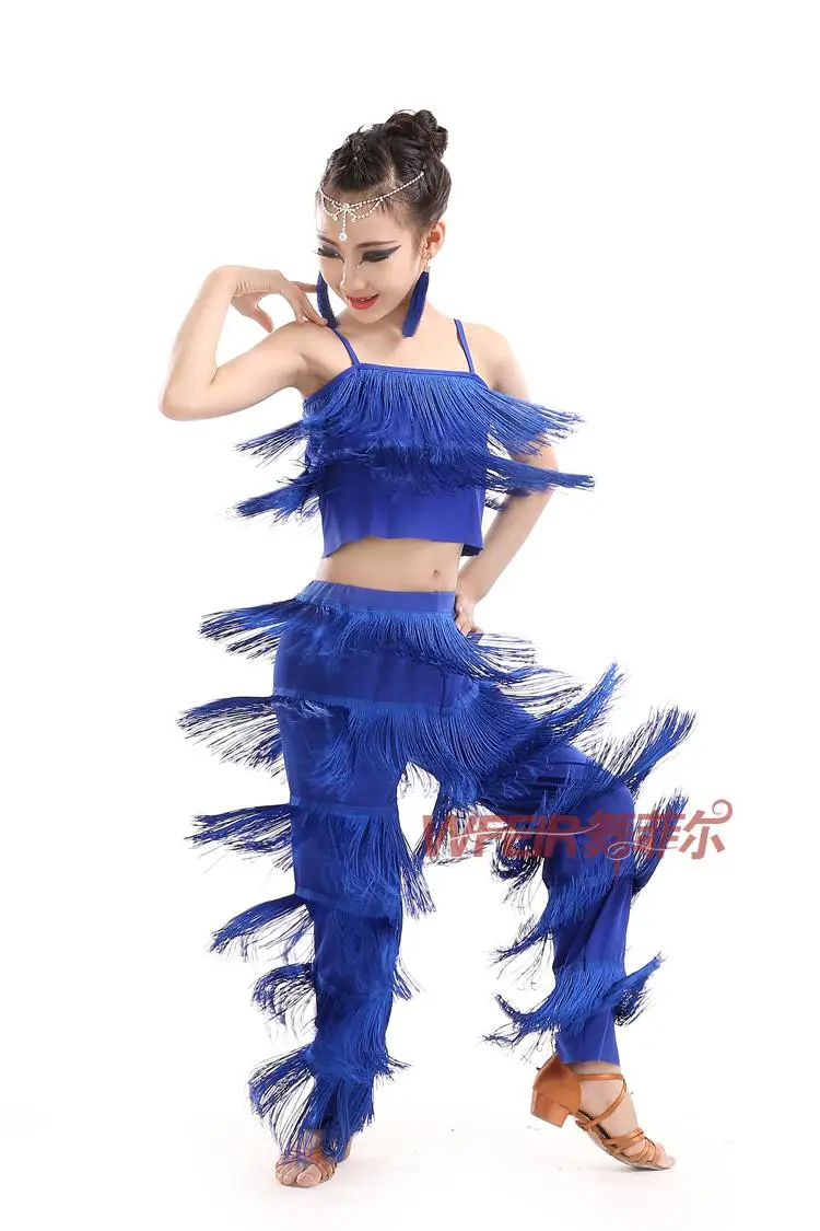 Samba Tassel Latin Dancewear Costumes Girls Salsa Ballroom Fringe Trim Dance Tops&Pants Costume Adult Ballroom Dancing Dress