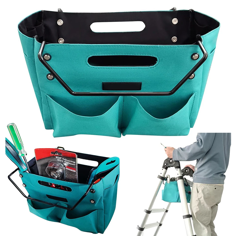 Telescoping Ladder Tool Bag Folding Tool Pouch Waterproof Oxford Cloth Tool Pouch with Pockets for Carpenter Plumber Electrician