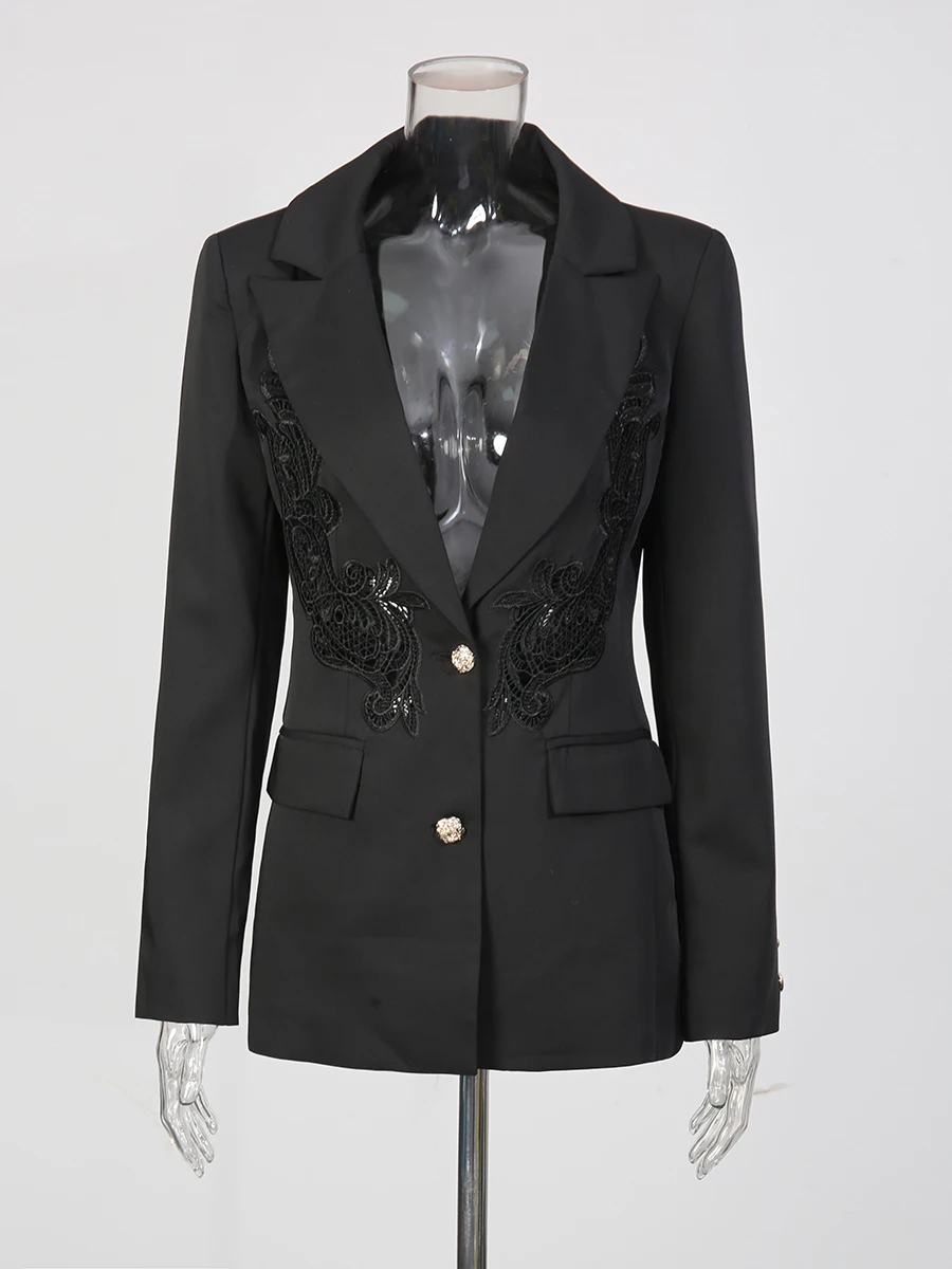 TWOTWINSTYLE однотонные элегантные пиджаки с вышивкой для женщин, туника с длинными рукавами и лацканами, модный пиджак, женская одежда