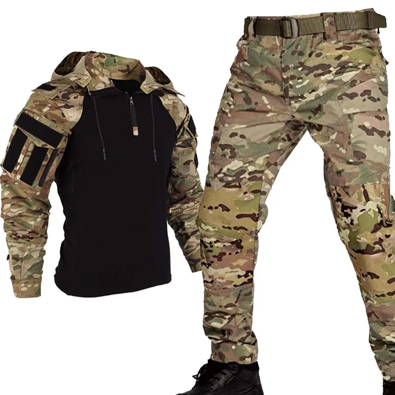 Tactical Cargo Suits T-Shirt And Cargo Pants Men Clothes Shirts Airsoft Paintball Hunting Clothes Wear Resistant Outdoor