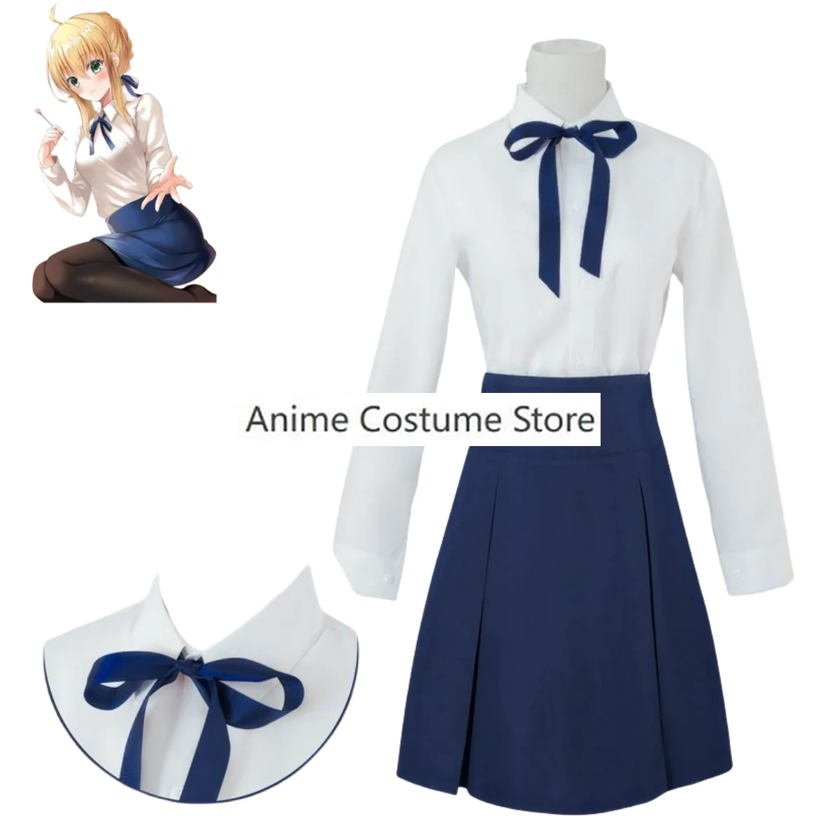 Game Fate/stay Night Altria Pendragon Cosplay Costume Saber Professional Attire Shirt Skirt Wig Woman Sexy Daily Leisure Suit