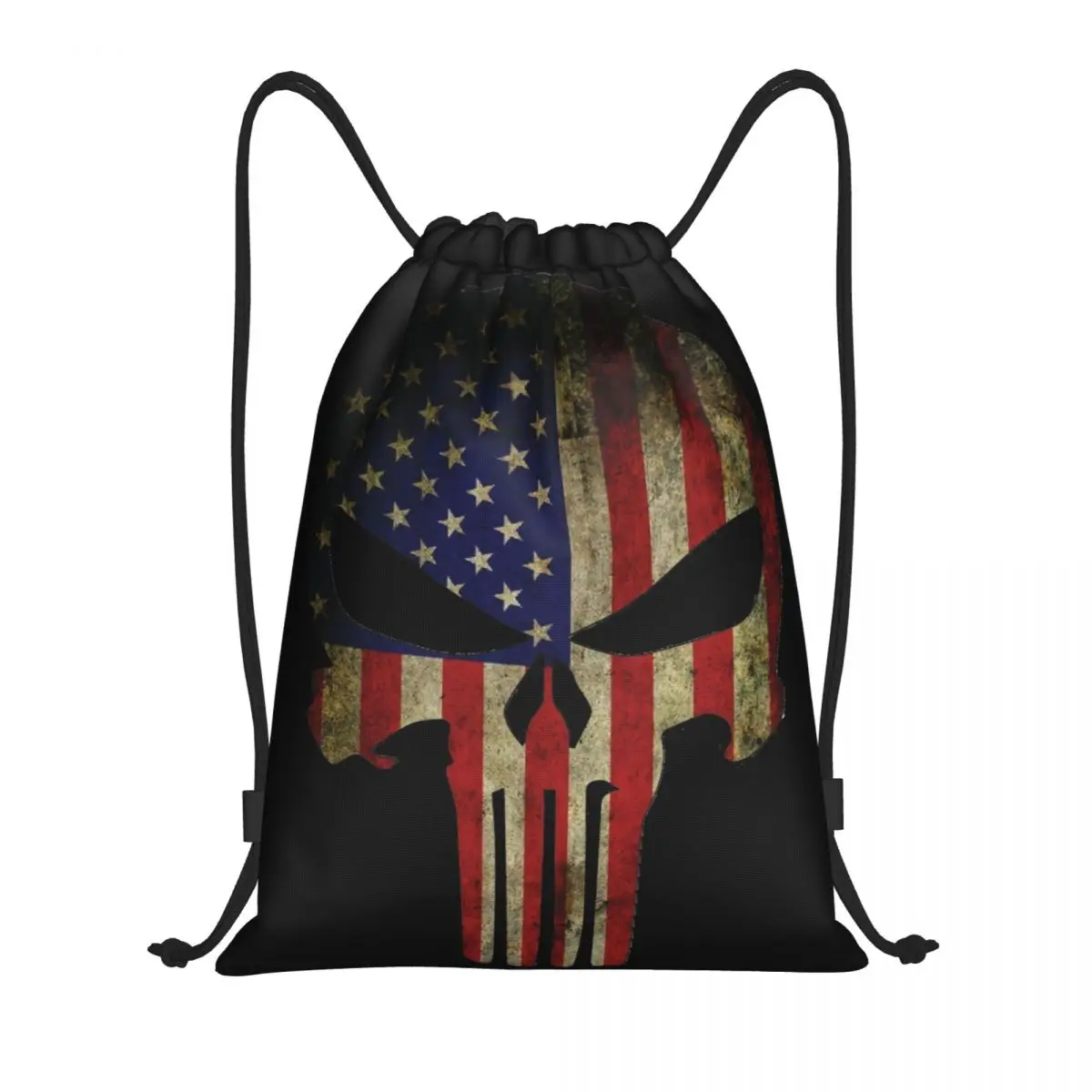 Custom MSkull Punisher Drawstring Backpack Bags Men Women Lightweight United States Flag Gym Sport Sackpack Sacks for Yoga