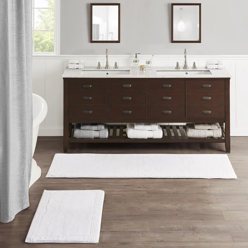 

White Bathroom Rug 100% Cotton Tufted 3000 GSM Reversible Bath Rug 21x34",24x72" Soft Cotton Bath Mats