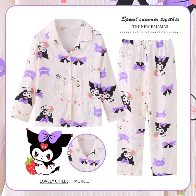 Sanrio conjuntos de Pijamas para niños Kawaii Anime franela invierno niños ropa de dormir lindo Anime Otoño Pijamas ropa de casa chica ropa de descanso cálida