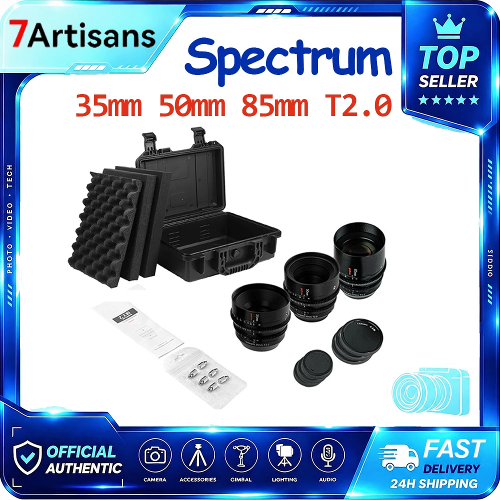 7artisans T2.0 35mm 50mm 85mm Full Frame Cine Spectrum Lens Cine Lenses Kit For Sony E FX3 Leica TL SIGMA FP Nikon Z5 Canon EOSR