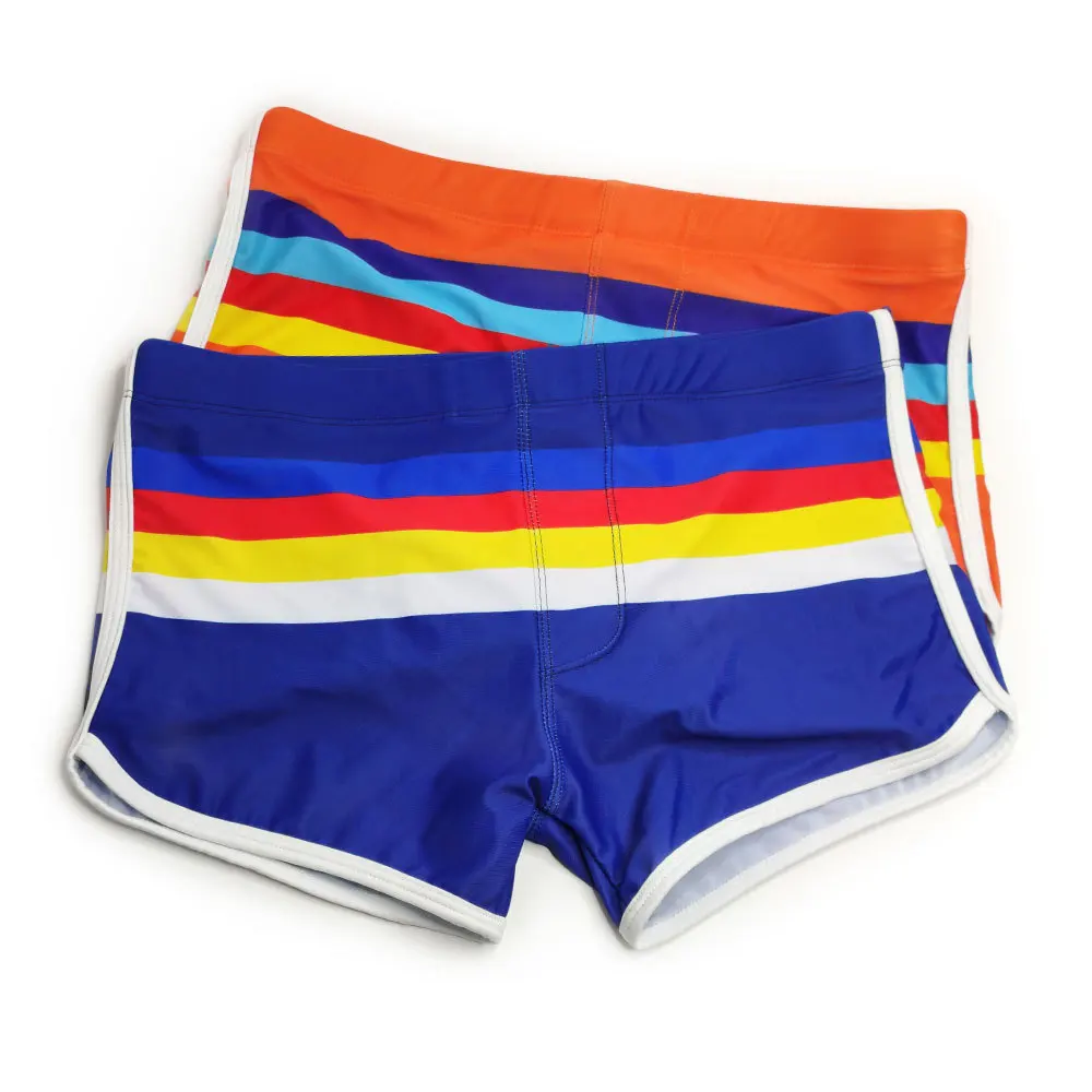 Rainbow Striped Swimsuit Mens Swim Boxer Briefs Swimwear Sexy Summer Beach Board Shorts Surfing Bathing Man Swimming Trunks