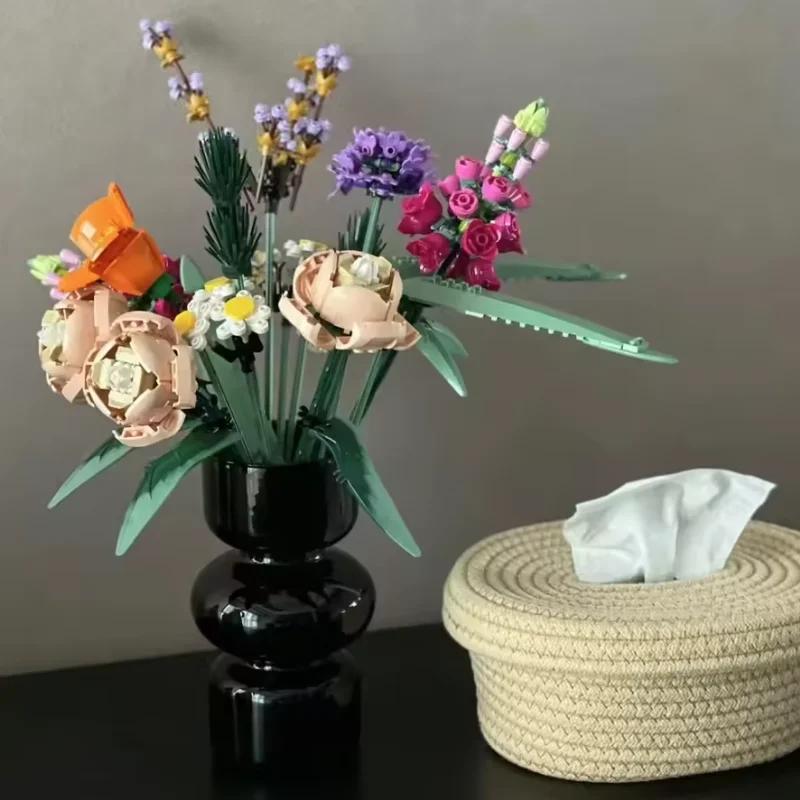 Blocs de construction de Bouquet de roses et de fleurs, modèle de plante 10280, décoration de bureau, cadeau romantique pour adultes et enfants, jouet de noël et d'anniversaire