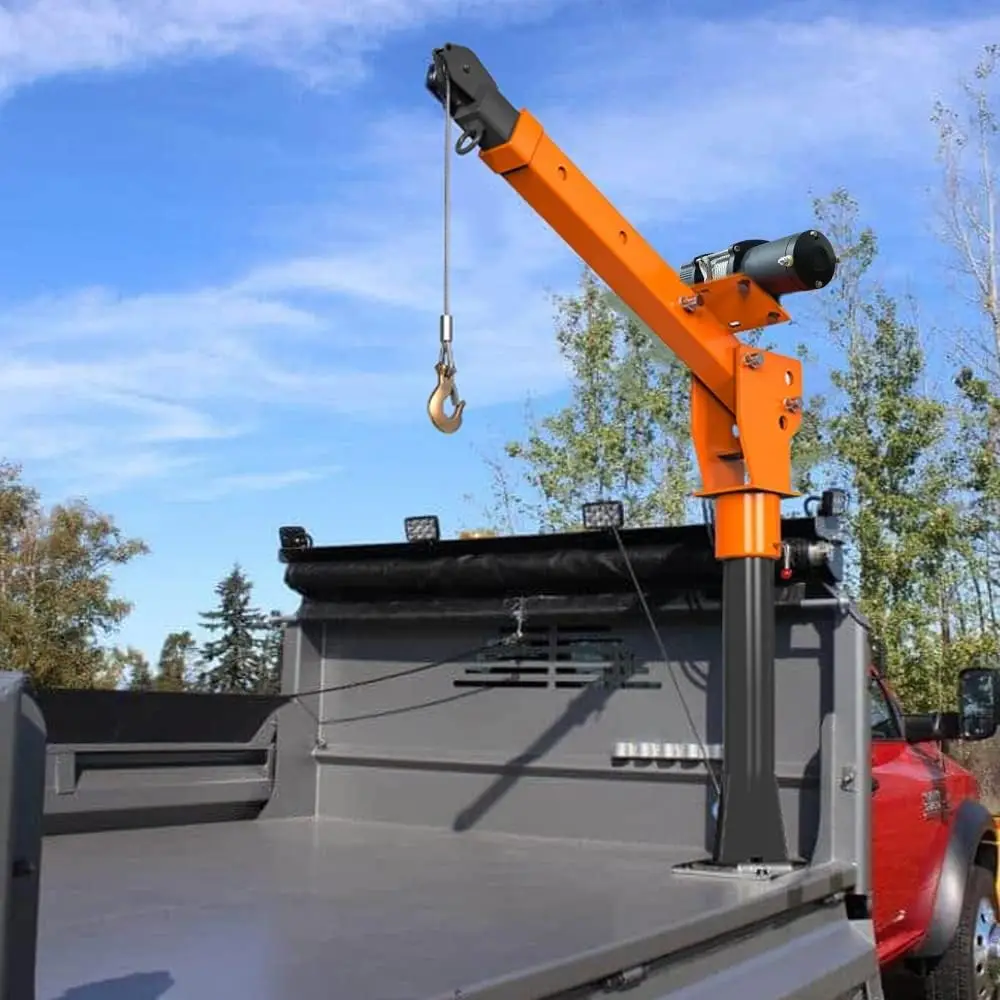 New 2200Lb Folding Truck-Mounted Crane, With Electric Winch 5000 Lb 12V, Painted Steel Pickup Truck Jib Cranes 360 Swivel