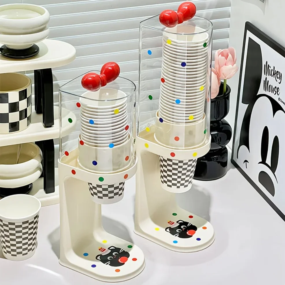 

Water Cup Dispenser, Water Dispenser Disposable Cup Holder Rack Flat Bottom Cups, Pull Type Paper Water Cup Dispenser