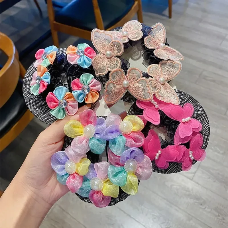 3 قطعة/الباليه اللاتينية الشعر صافي لطيف الفتيات كعكة أداة الرقص اليومي الصف فحص فراشة اللؤلؤ المعاوضة Hairnet الرقص الملحقات