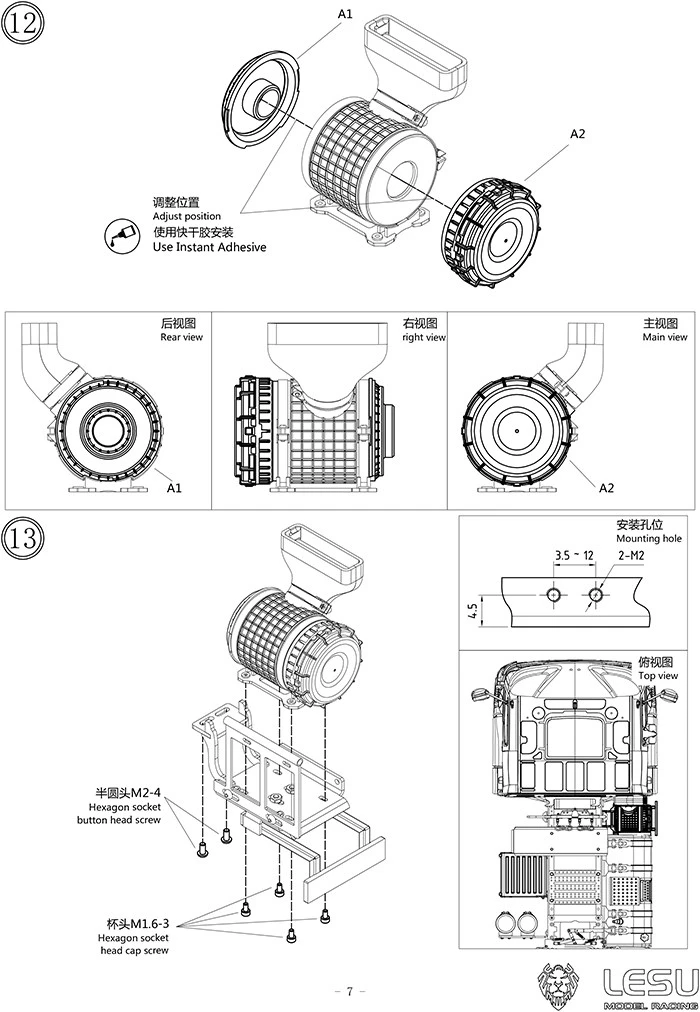 LESU RC Luftfilter Luftreiniger kompatibel mit 1/14 DIY Tamiya Traktor Ferngesteuertes LKW-Automodell Spielzeug Ersatzteile TH19245 – Detail 5