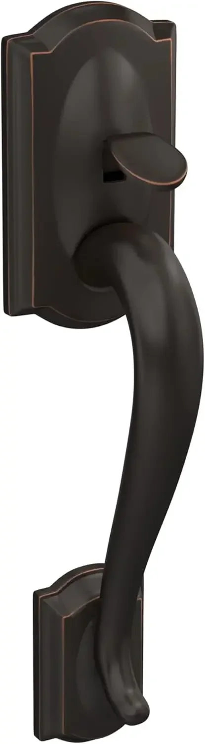 FE285 CAM 716 GEO Camelot Front Entry Handleset with Georgian Knob, Lower Half Grip, Aged Bronze