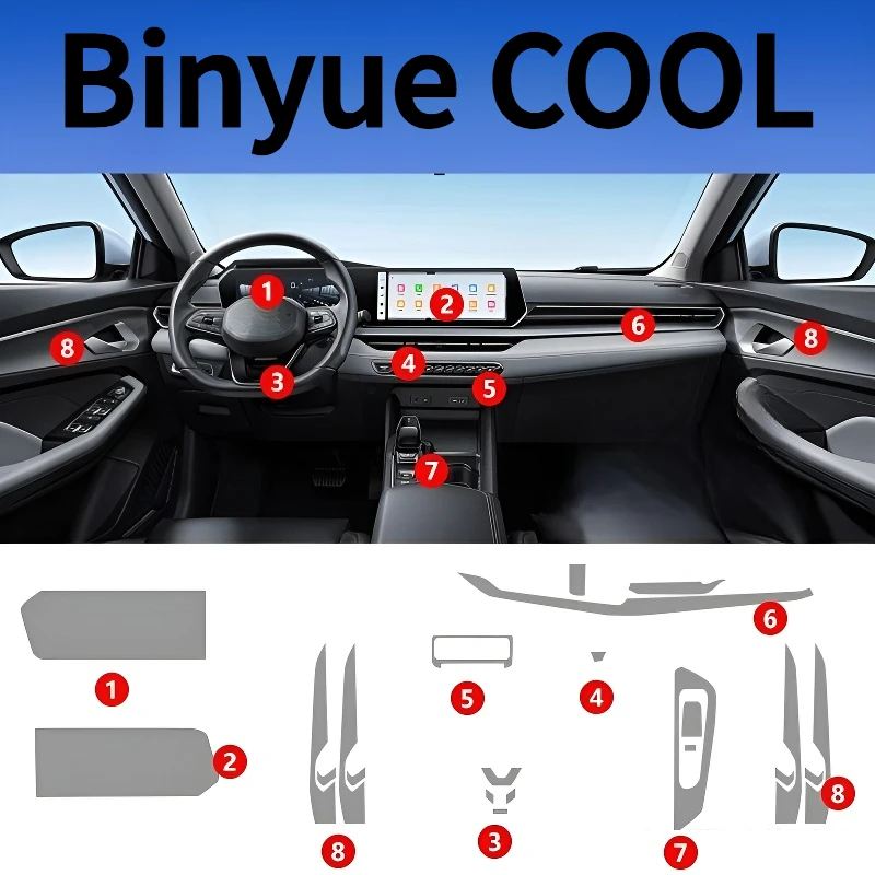 For Geely Binyue 23-24 interior protection Dashboard Multimedia GPS Navigation Transparent Scratch-Resistant Film Modification