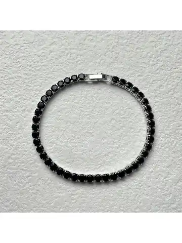 1 simple and stylish copper zircon round tennis bracelet suitable for daily wear by men and women, black