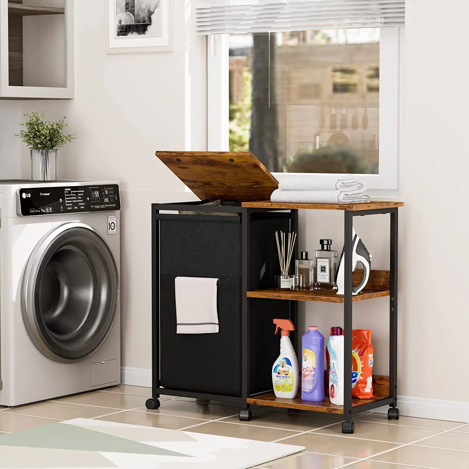 shelf shampoo storage rack bathroom basket holder Carbon steel wooden board storage rack for washing machine