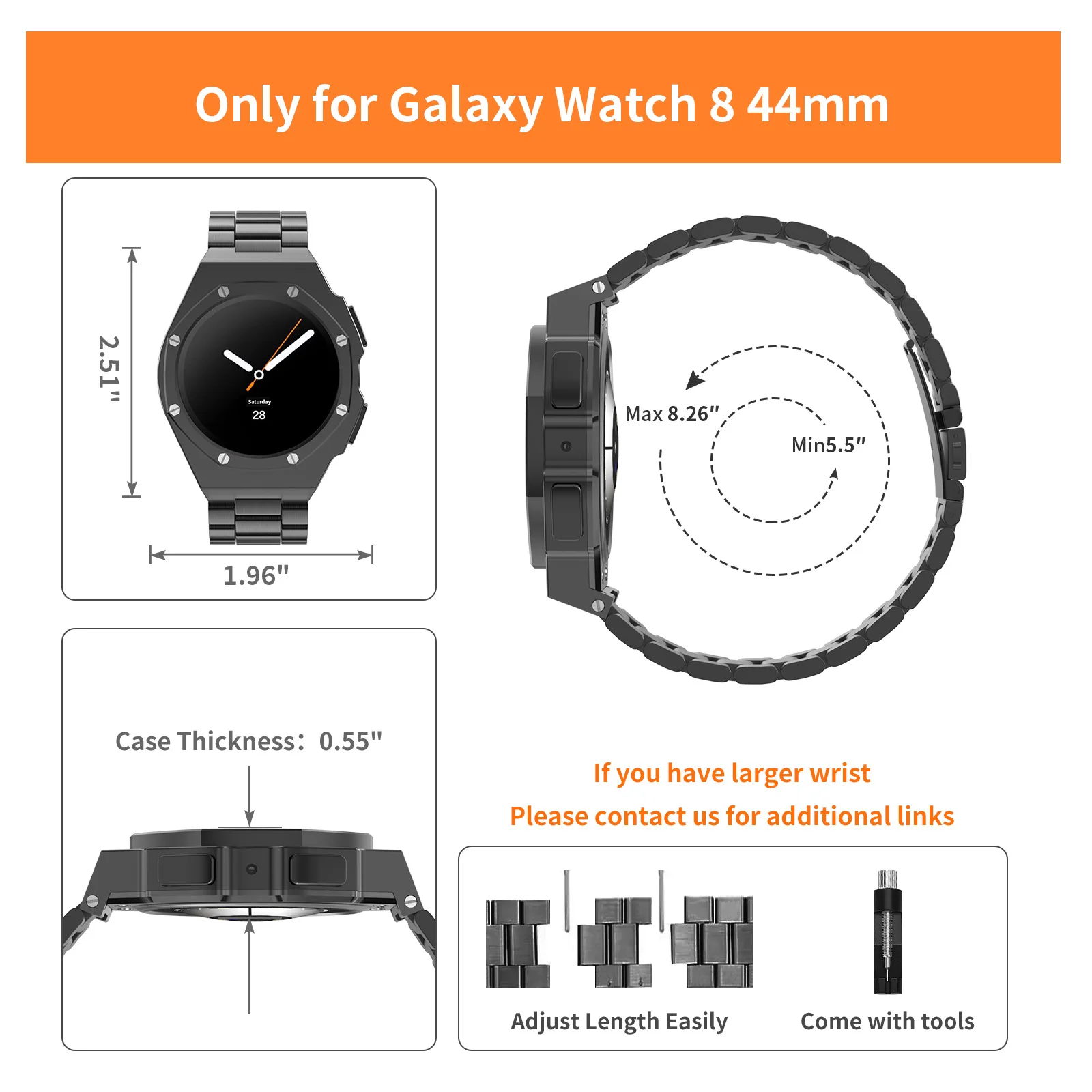 Kit de modificação de luxo para samsung watch 8 clássico 46mm caixa de metal faixa de borracha para relógio 8 40mm 44mm kit de reequipamento acessórios