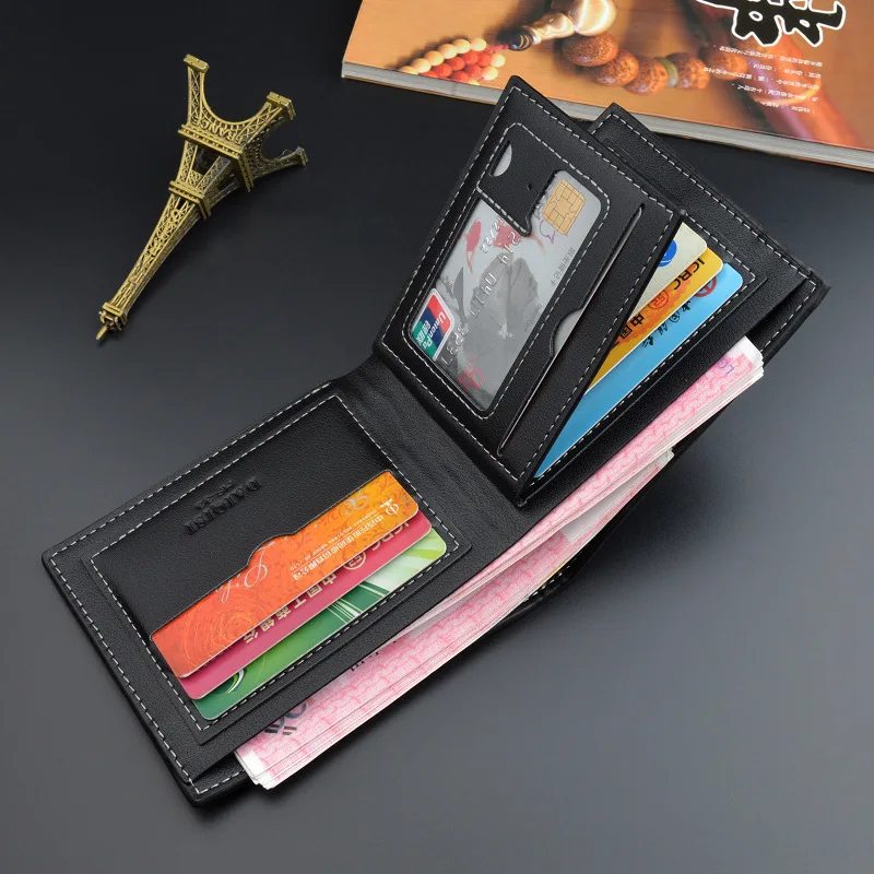 Heren Korte Tweevoudige Kunstleer Mannelijk Billetera Creditcard Houder Portemonnee Billfold Handtas Clutch Solide Hombre Business Slank