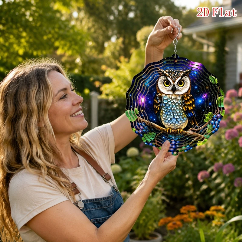 CIFBUY 3D Owl Wind Spinner Rotating Hook Colorful Grape Branch Garden Art Outdoor Patio Yard Decor Kinetic Wind Catcher