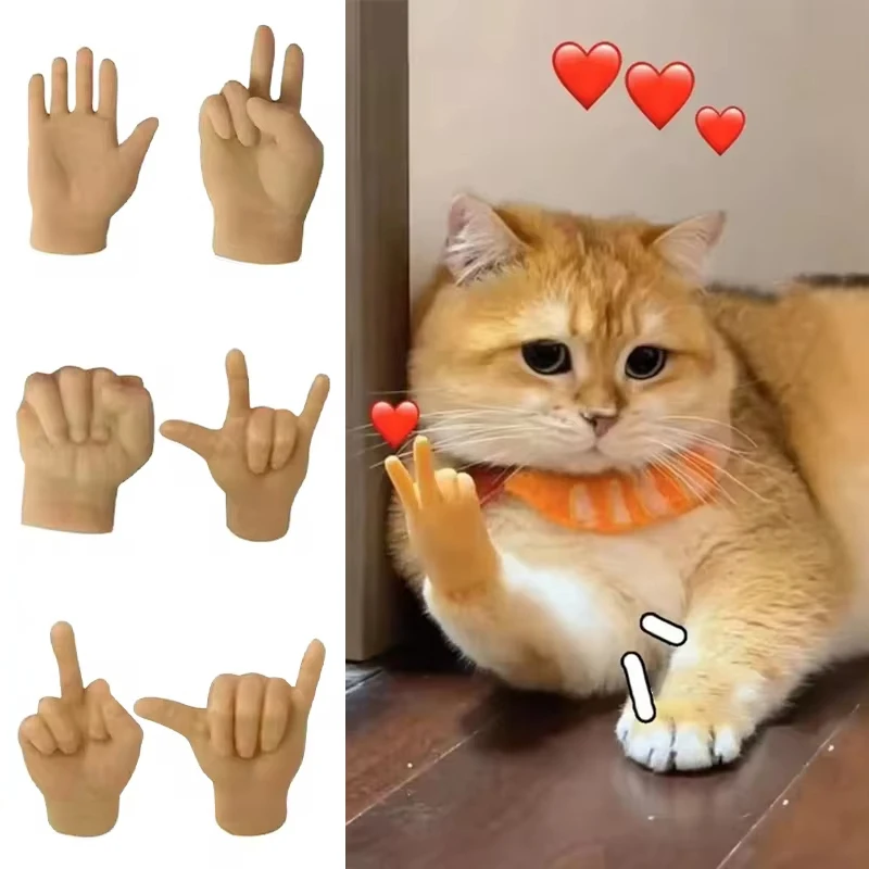 Funny Cat Fake Hand Gloves Creative Stretchable Silicone Cats Mini Hands Finger Gesture Cat Teasing Interactive Toys