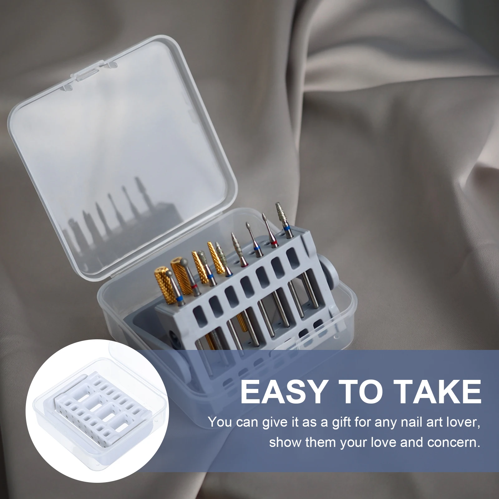 

1Pcs Nail Art Organizer White Nail Polishing Heads Box Dust-Proof Manicure Polisher Storage Holder for Salon Home Use