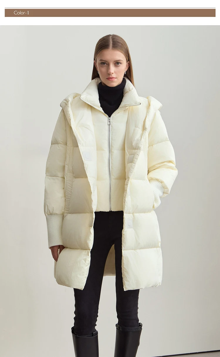 Amii 2026 Winter Warm New Women Down Jacket Cuffs Magnetic Buckle Zipper Hooded Fake Two-piece Thick Loose Long Coats 12444104
